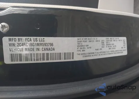 2021 Chrysler Pacifica Touring L z USA, uszkodzony, nr VIN 2C4RC1BG1MR593796